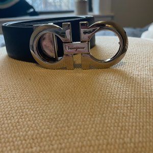 Double Adjustable Gancini Buckle Leather Belt